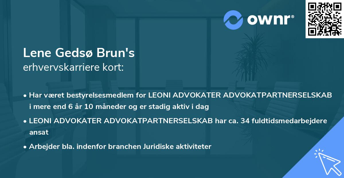 Lene Gedsø Brun's erhvervskarriere kort