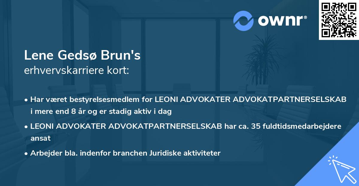 Lene Gedsø Brun's erhvervskarriere kort