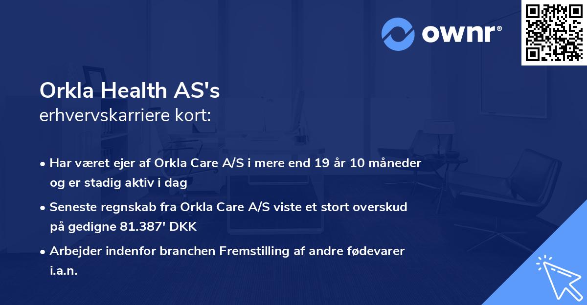 Orkla Health AS's erhvervskarriere kort