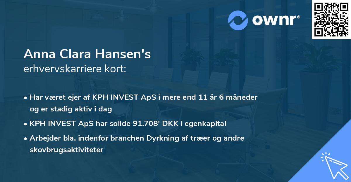 Anna Clara Hansen's erhvervskarriere kort