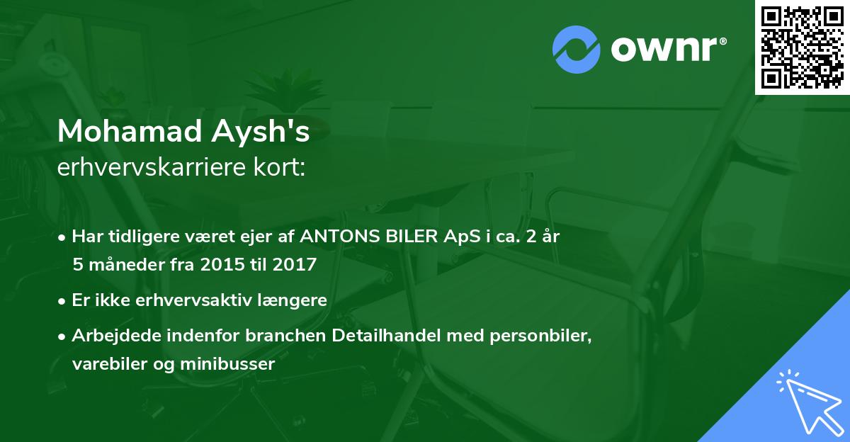 Mohamad Aysh's erhvervskarriere kort