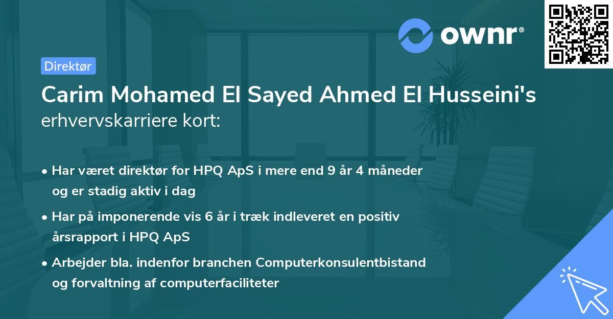 Carim Mohamed El Sayed Ahmed El Husseini's erhvervskarriere kort