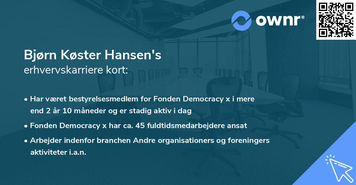 Bjørn Køster Hansen's erhvervskarriere kort