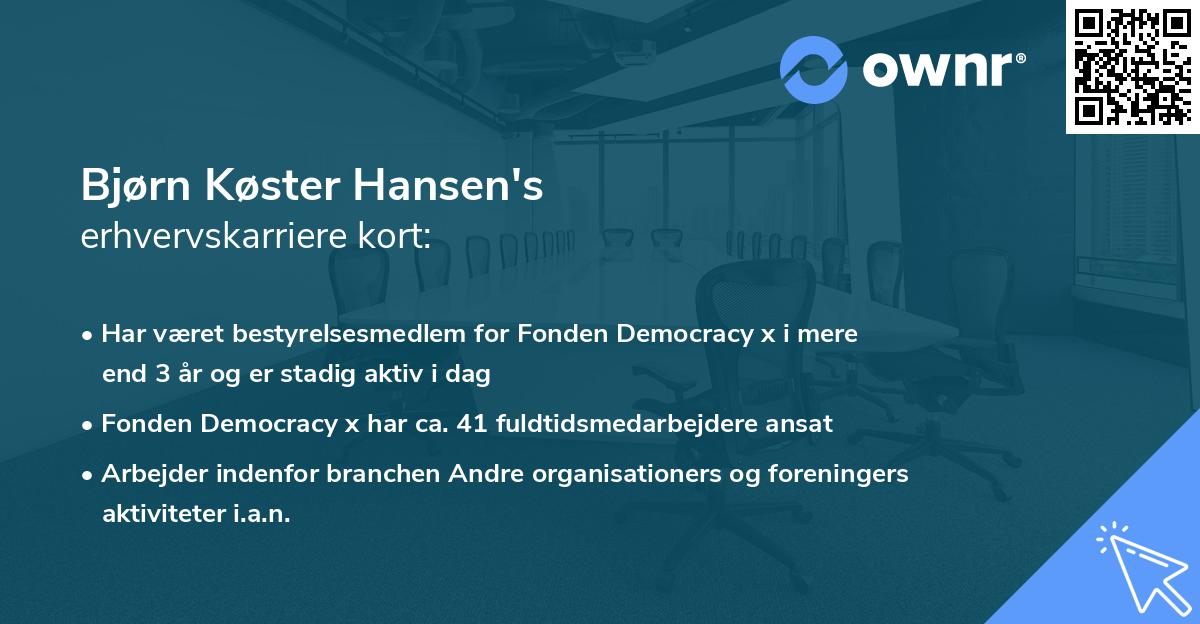 Bjørn Køster Hansen's erhvervskarriere kort
