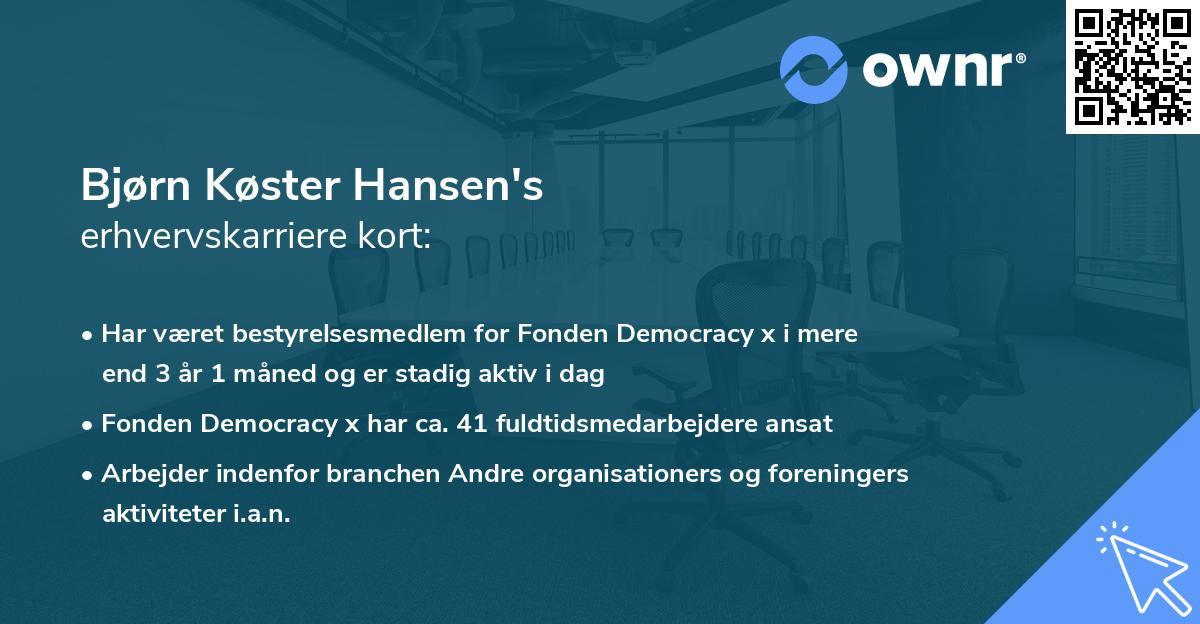Bjørn Køster Hansen's erhvervskarriere kort