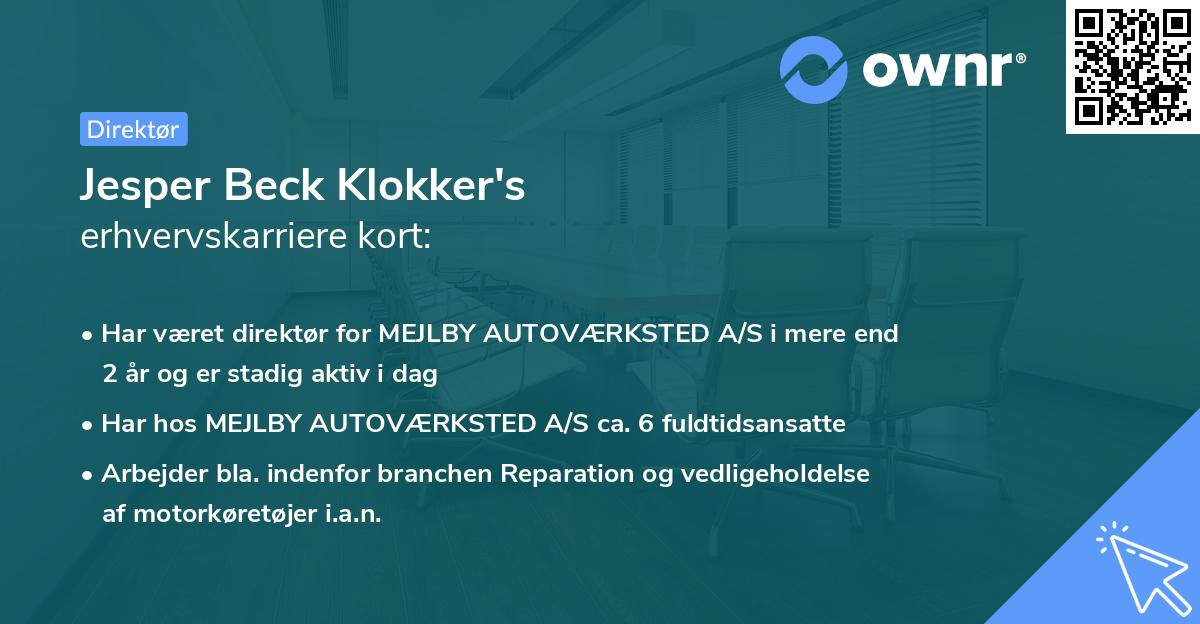 Jesper Beck Klokker's erhvervskarriere kort