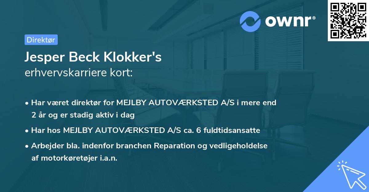 Jesper Beck Klokker's erhvervskarriere kort