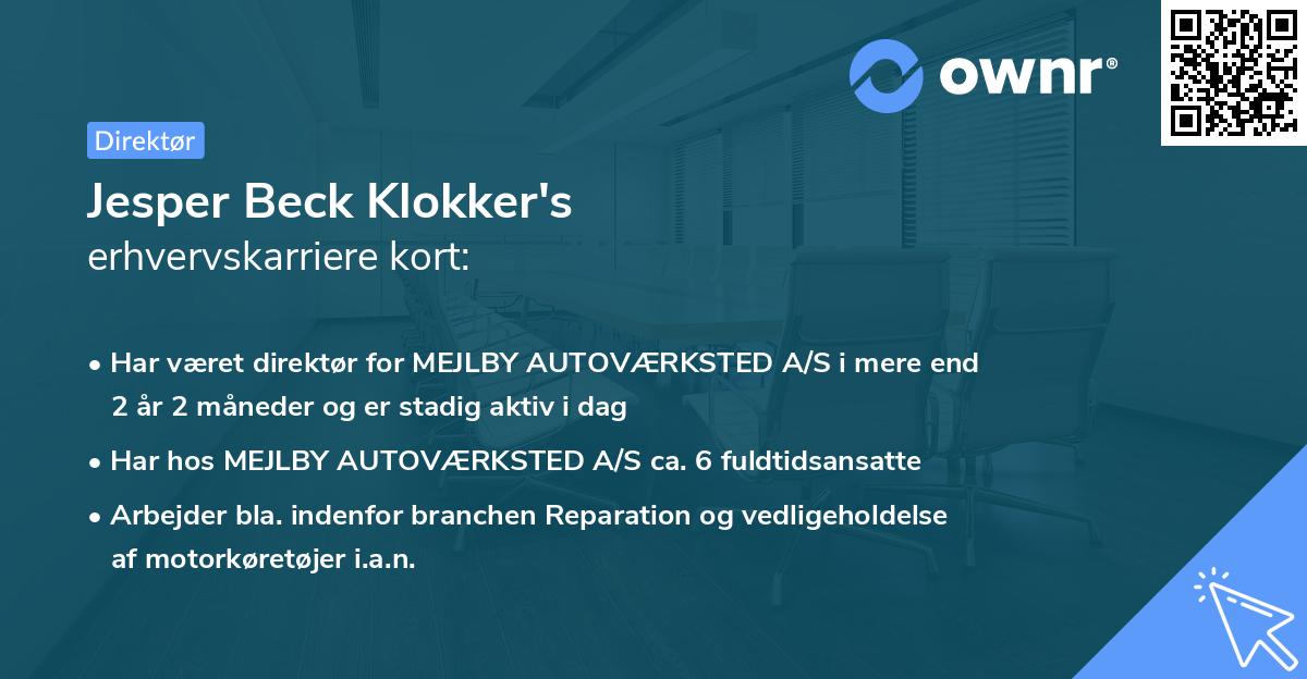 Jesper Beck Klokker's erhvervskarriere kort