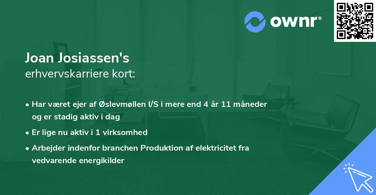 Joan Josiassen's erhvervskarriere kort