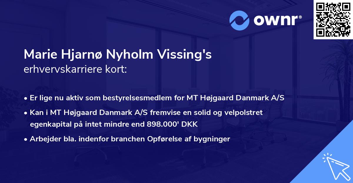 Marie Hjarnø Nyholm Vissing's erhvervskarriere kort