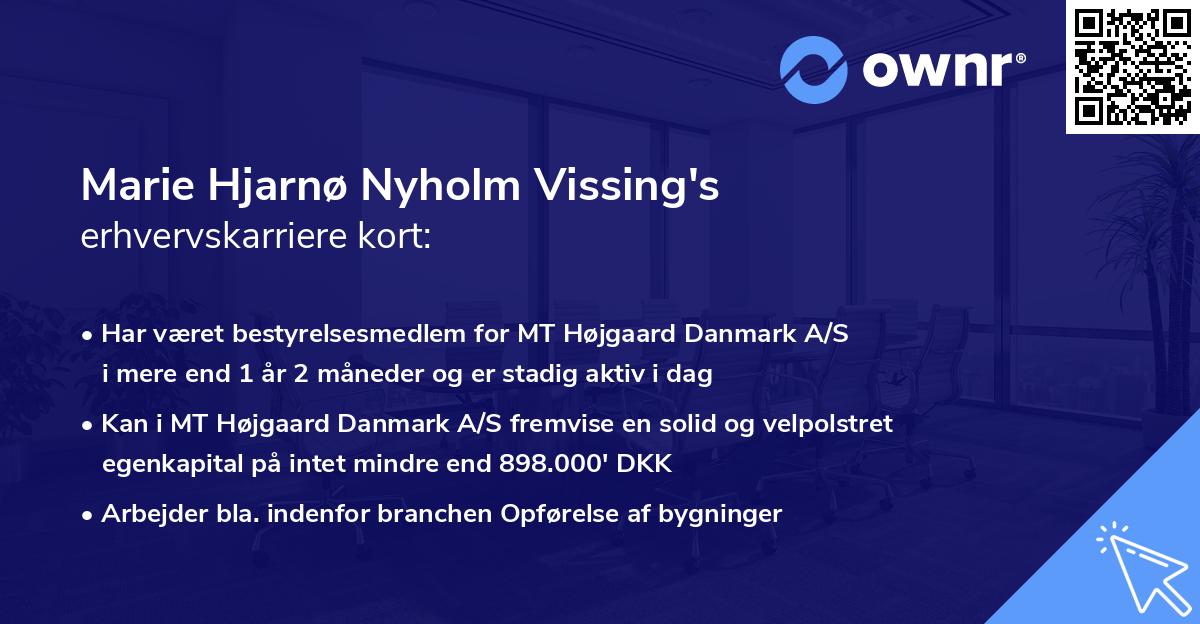 Marie Hjarnø Nyholm Vissing's erhvervskarriere kort