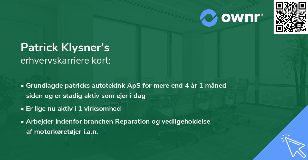 Patrick Klysner's erhvervskarriere kort