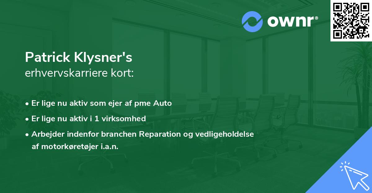Patrick Klysner's erhvervskarriere kort