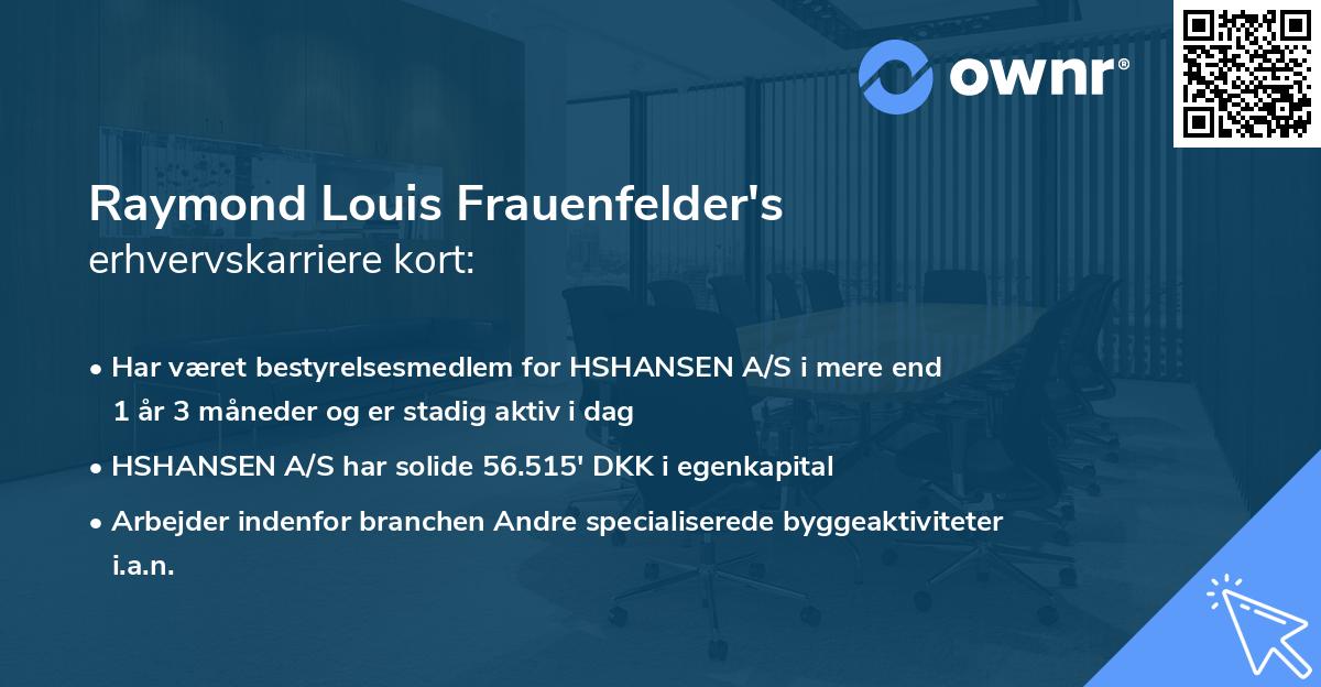 Raymond Louis Frauenfelder's erhvervskarriere kort
