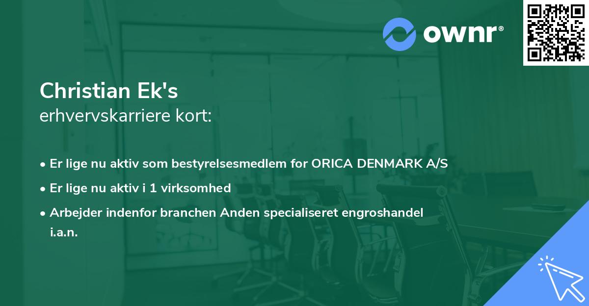 Christian Ek's erhvervskarriere kort