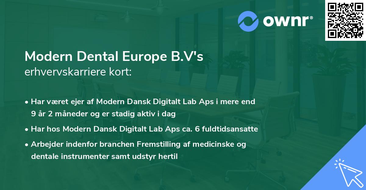 Modern Dental Europe B.V's erhvervskarriere kort