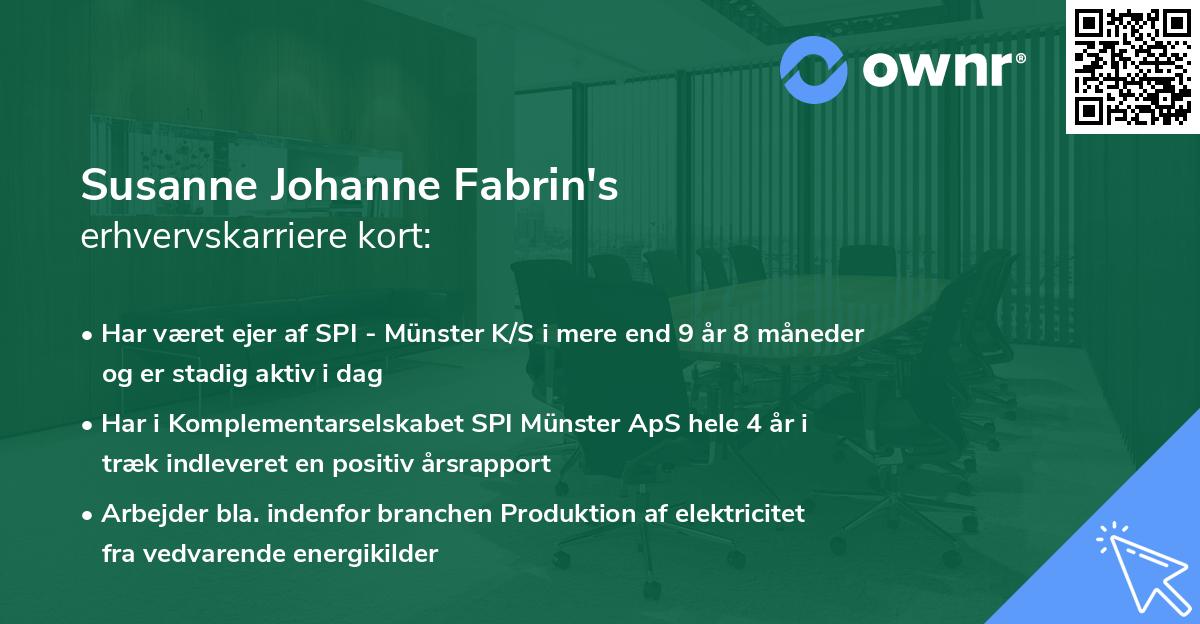 Susanne Johanne Fabrin's erhvervskarriere kort