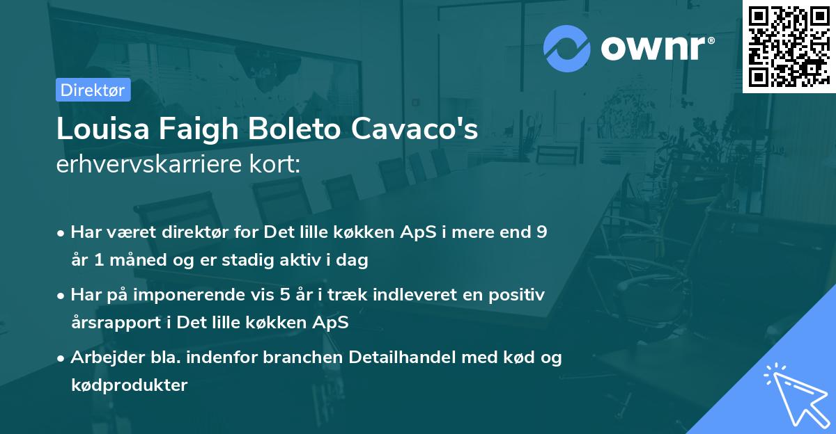 Louisa Faigh Boleto Cavaco's erhvervskarriere kort