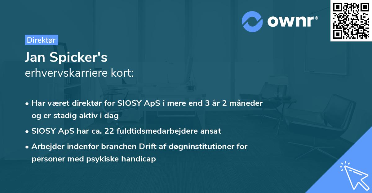 Jan Spicker's erhvervskarriere kort