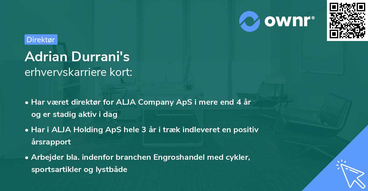 Adrian Durrani's erhvervskarriere kort