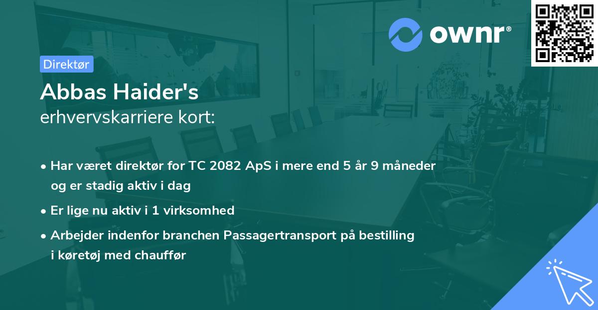 Abbas Haider's erhvervskarriere kort