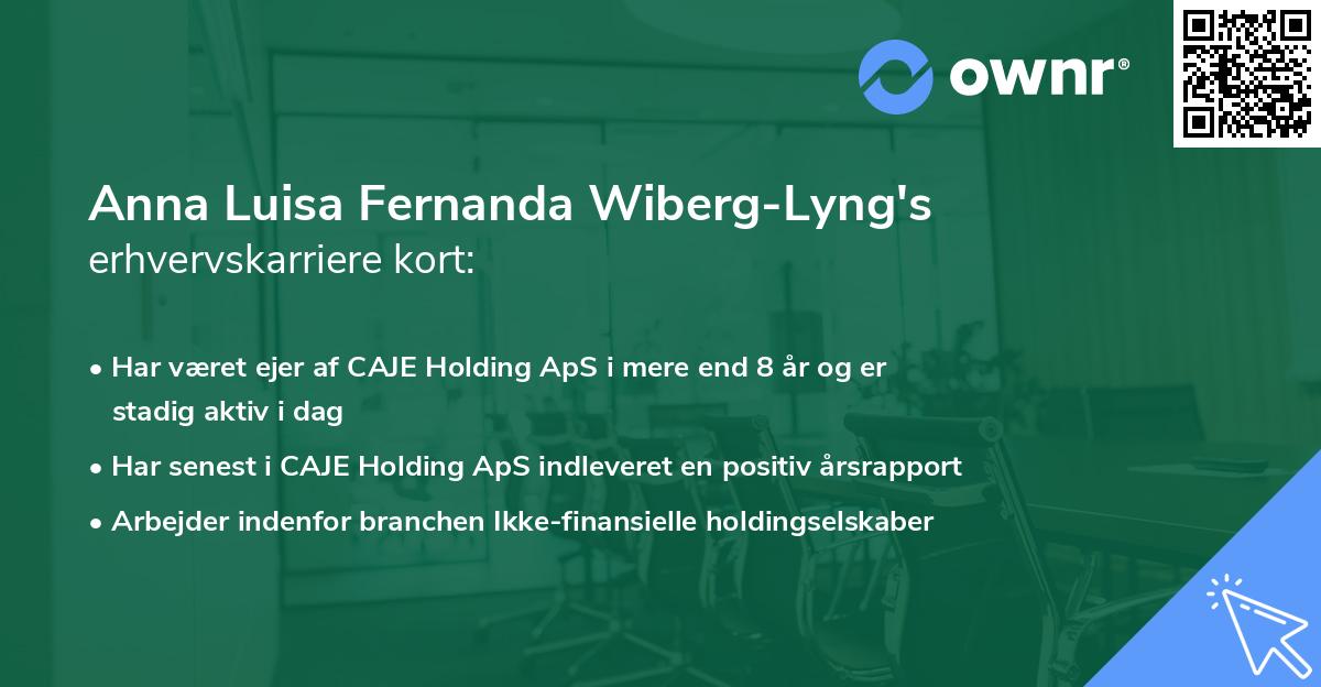 Anna Luisa Fernanda Wiberg-Lyng's erhvervskarriere kort