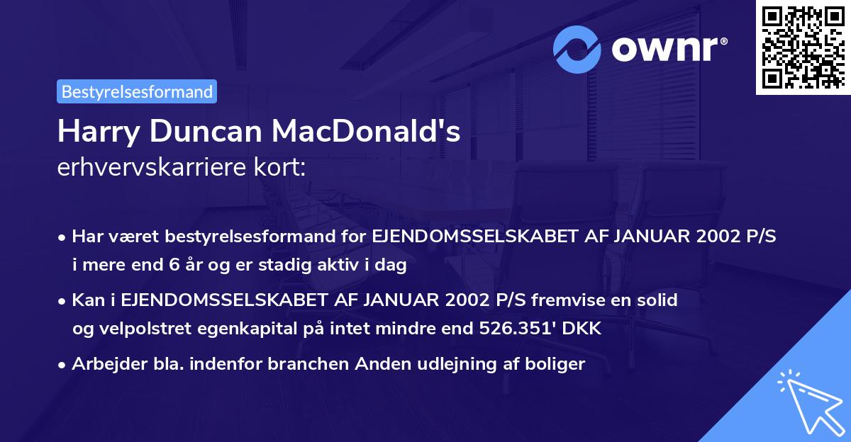 Harry Duncan MacDonald's erhvervskarriere kort