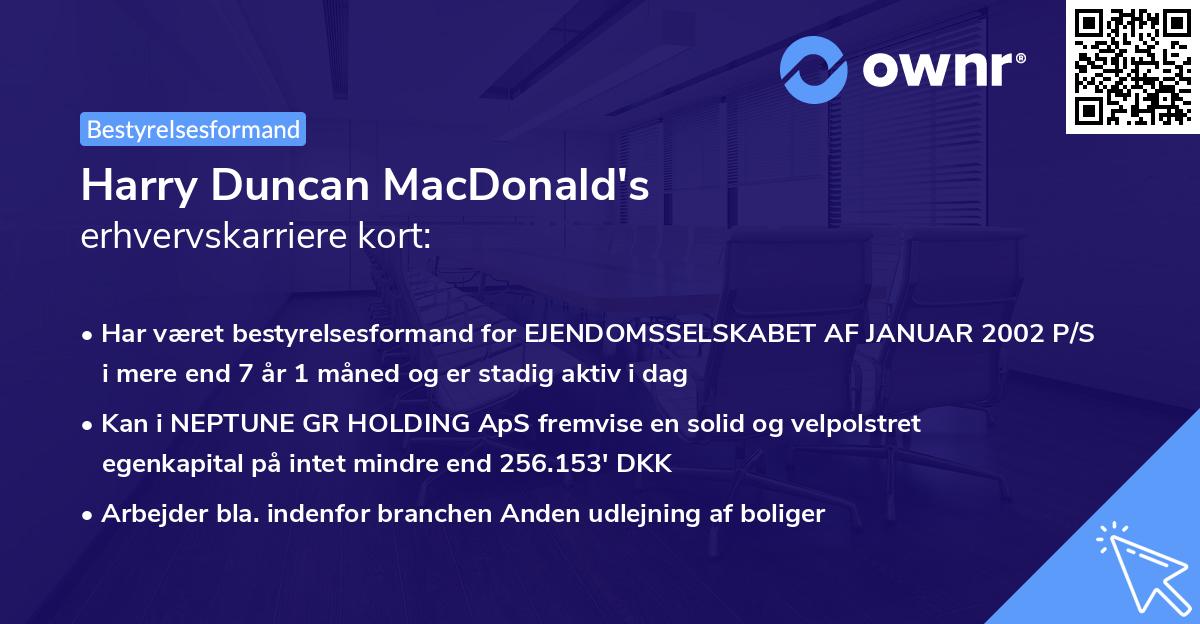 Harry Duncan MacDonald's erhvervskarriere kort