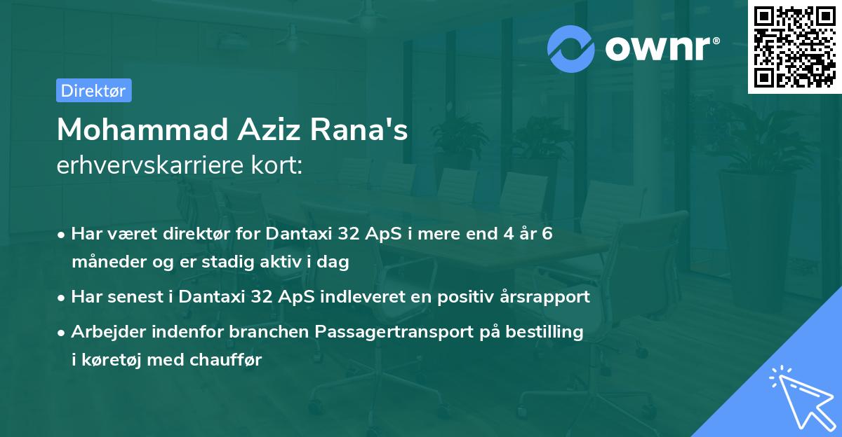 Mohammad Aziz Rana's erhvervskarriere kort