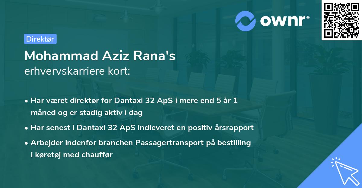 Mohammad Aziz Rana's erhvervskarriere kort