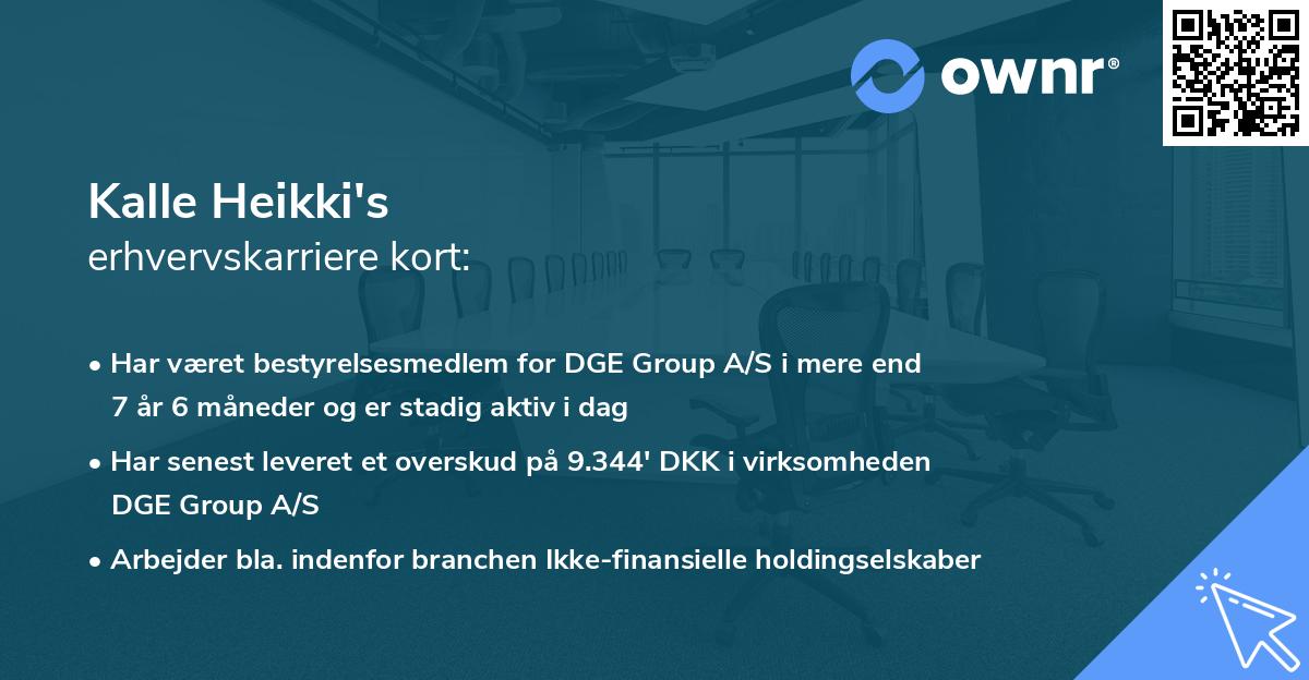 Kalle Heikki's erhvervskarriere kort