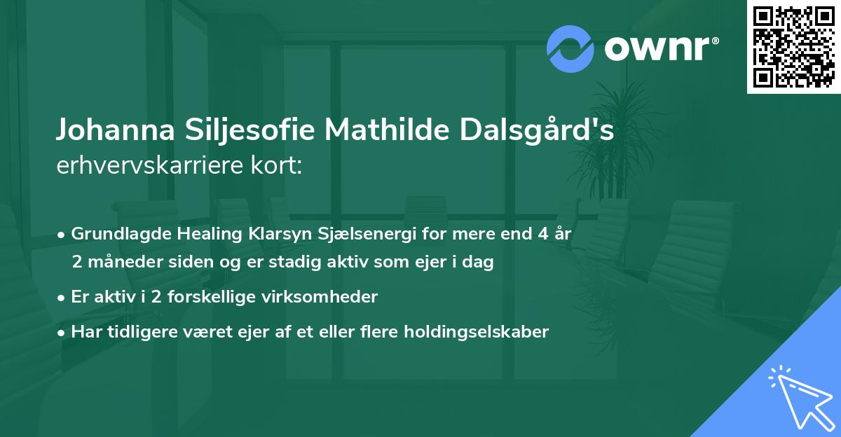 Johanna Siljesofie Mathilde Dalsgård's erhvervskarriere kort