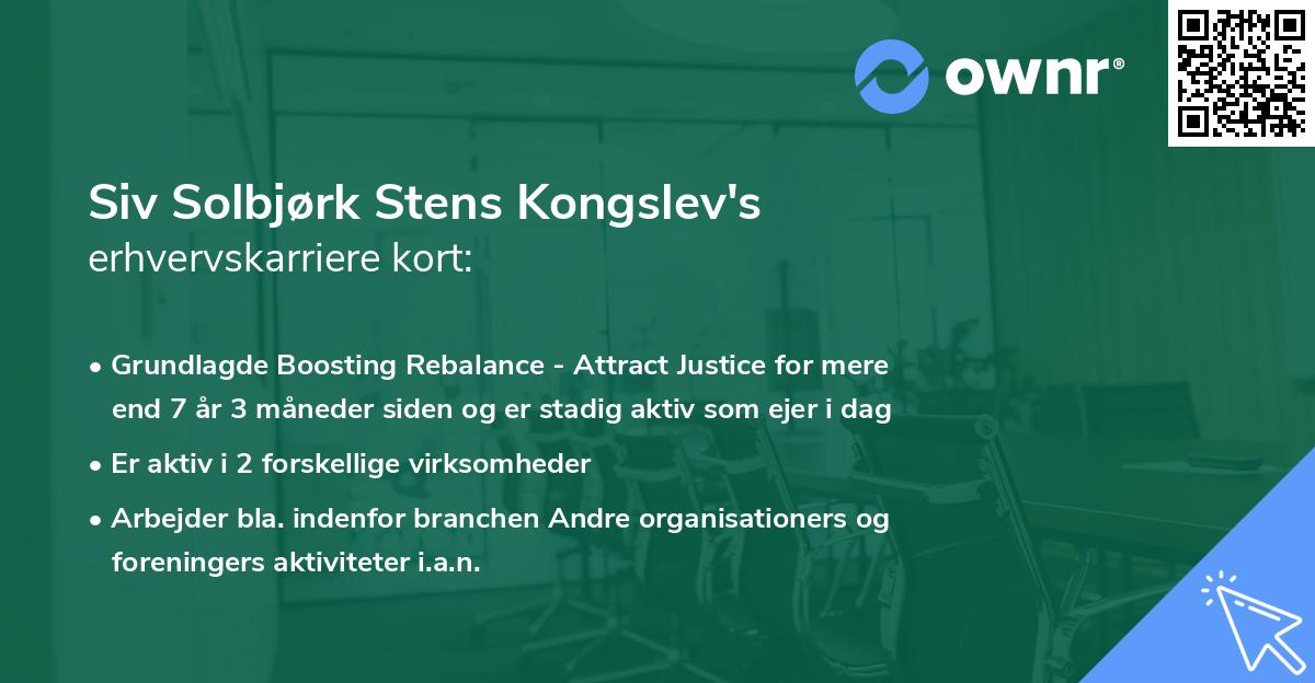 Siv Solbjørk Stens Kongslev's erhvervskarriere kort