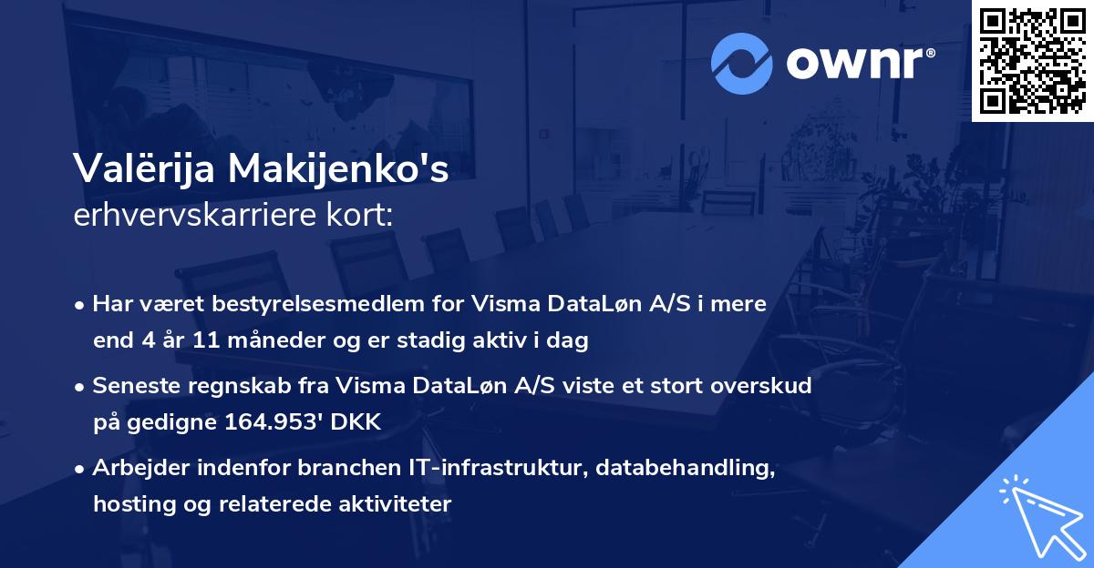 Valërija Makijenko's erhvervskarriere kort