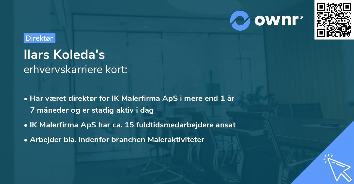 Ilars Koleda's erhvervskarriere kort