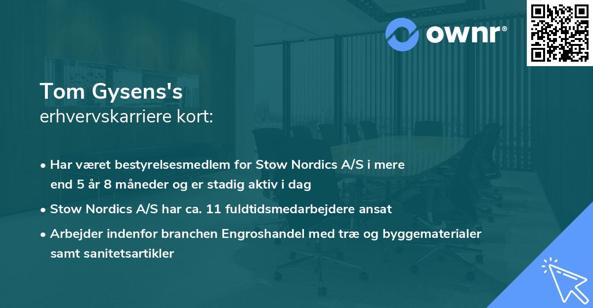 Tom Gysens's erhvervskarriere kort