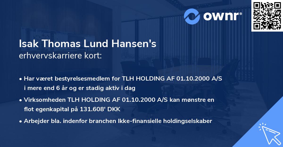 Isak Thomas Lund Hansen's erhvervskarriere kort