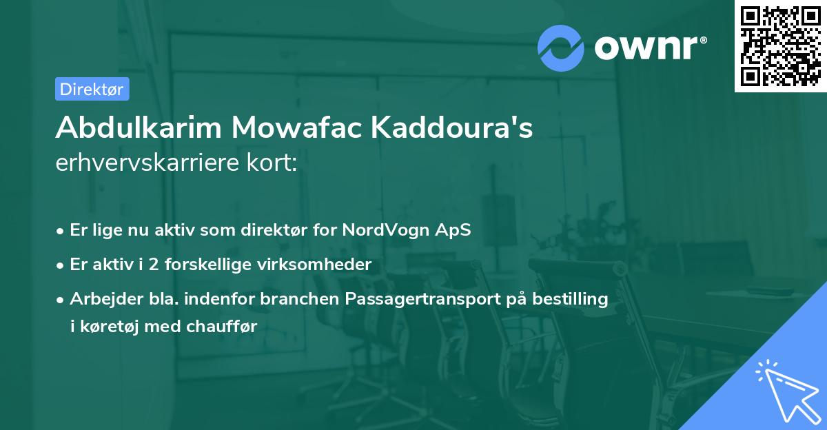 Abdulkarim Mowafac Kaddoura's erhvervskarriere kort