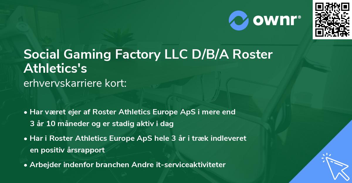 Social Gaming Factory LLC D/B/A Roster Athletics's erhvervskarriere kort