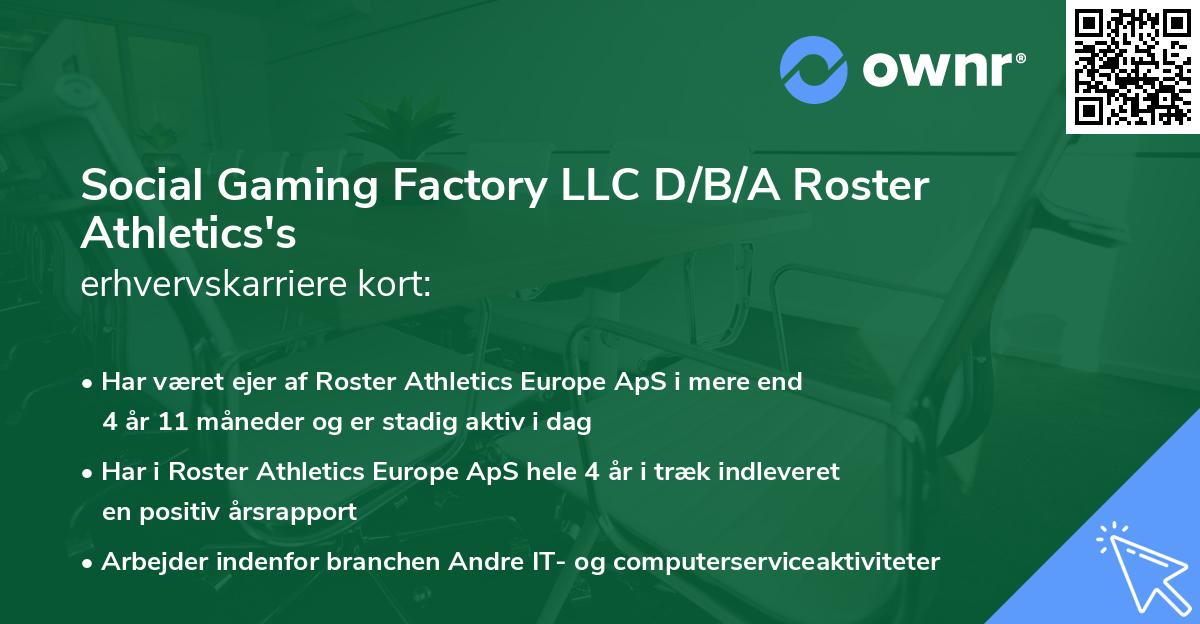 Social Gaming Factory LLC D/B/A Roster Athletics's erhvervskarriere kort
