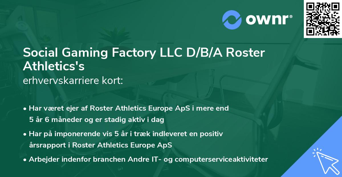 Social Gaming Factory LLC D/B/A Roster Athletics's erhvervskarriere kort