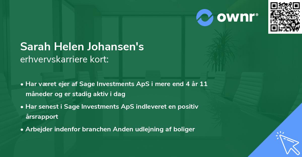Sarah Helen Johansen's erhvervskarriere kort