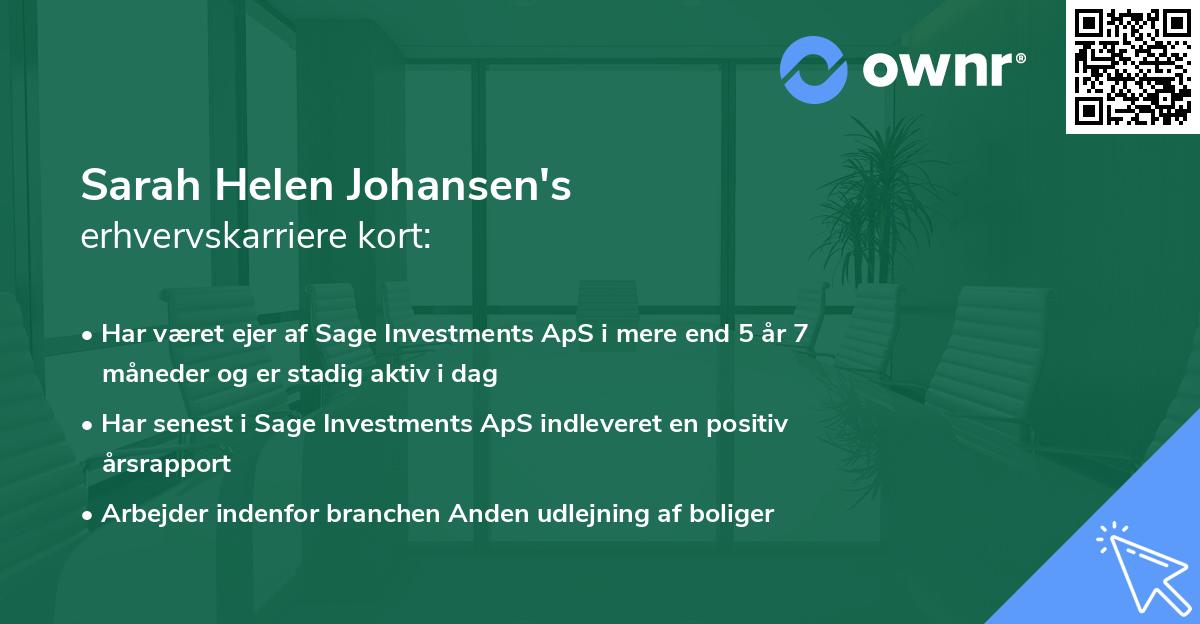 Sarah Helen Johansen's erhvervskarriere kort