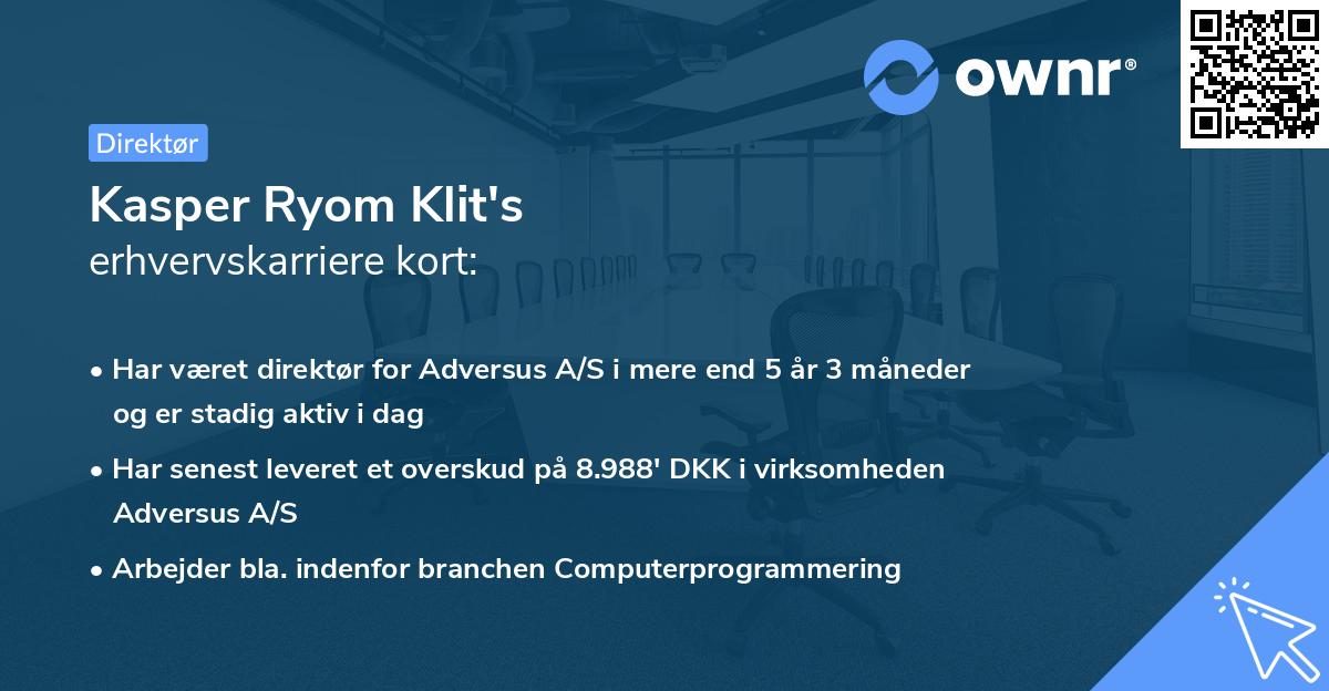 Kasper Ryom Klit's erhvervskarriere kort