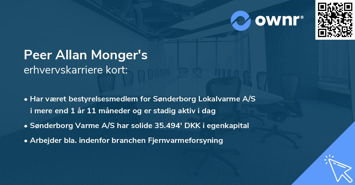 Peer Allan Monger's erhvervskarriere kort