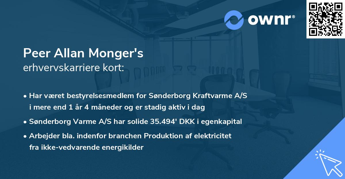 Peer Allan Monger's erhvervskarriere kort
