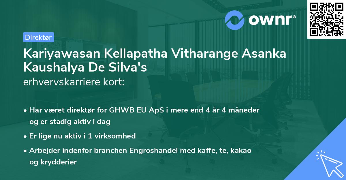 Kariyawasan Kellapatha Vitharange Asanka Kaushalya De Silva's erhvervskarriere kort