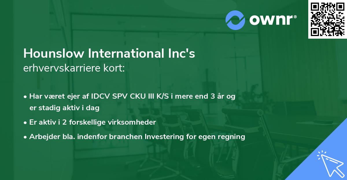Hounslow International Inc's erhvervskarriere kort