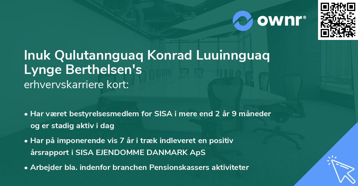 Inuk Qulutannguaq Konrad Luuinnguaq Lynge Berthelsen's erhvervskarriere kort