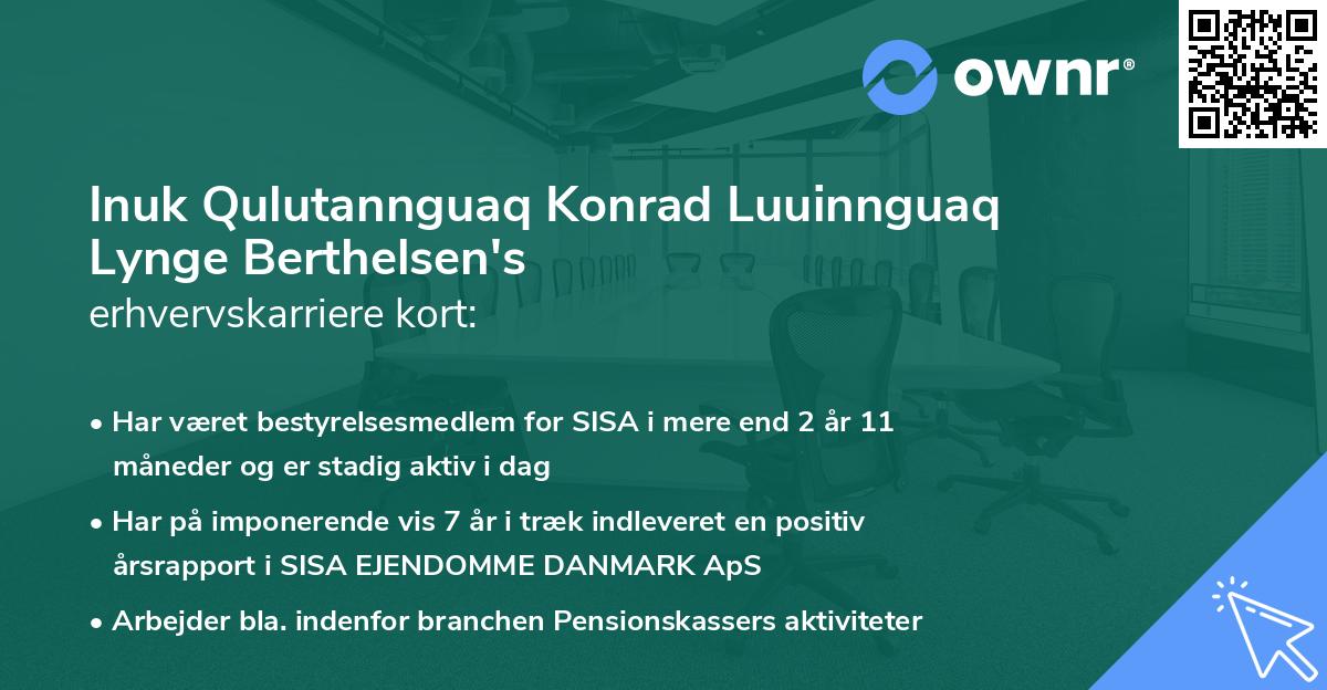 Inuk Qulutannguaq Konrad Luuinnguaq Lynge Berthelsen's erhvervskarriere kort